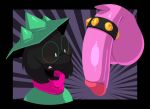  2019 anthro balls big_balls big_penis black_fur blush bovid caprine clothed clothing cock_ring deltarune disembodied_penis eyewear floppy_ears fur glasses goat hat headgear headwear humanoid_penis komdog male mammal penis purple_skin ralsei scarf spiked_cock_ring spikes susie_(deltarune) video_games wide_eyed 