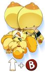  2019 animal_crossing anthro big_breasts breasts canid canine canis clothed clothing domestic_dog female fur hair hi_res huge_breasts hyper hyper_breasts isabelle_(animal_crossing) mammal nintendo nipples one_eye_closed open_mouth pofuilly shih_tzu simple_background solo toy_dog video_games 