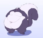  alvro anthro belly belly_overhang big_belly blush chubby_cheeks double_chin fur love_handles male mammal mephitid moobs morbidly_obese navel nude obese obese_male overweight overweight_male simple_background skunk solo standing striped_skunk thick_thighs tongue tongue_out wide_hips 