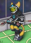  armor boots clothing digital_media_(artwork) field footwear grass headgear helmet lacrosse lombax male mammal mostly_clothed nervous paddy_(artist) ratchet_and_clank shin_pads shoulder_pads smile solo space video_games 