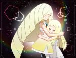  2girls akika_821 blonde_hair creatures_(company) eyes_closed game_freak highres hug lillie_(pokemon) lusamine_(pokemon) mother_and_daughter multiple_girls nintendo pokemon pokemon_(game) pokemon_sm 