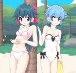  2girls azumaya_koyuki blue_eyes blue_hair green_eyes green_hair keroro_gunsou multiple_girls nishizawa_momoka swimsuit 