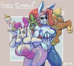  alphys big_breasts breasts bunny_costume cake costume dessert easter eye_patch eyewear fake_ears fake_rabbit_ears female food glasses group hi_res holidays ice_cream latchk3y muscular muscular_female pinup pose shoulder_carry toriel undertale undyne video_games 