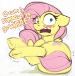  blush convenient_censorship dialogue equid equine female fluttershy_(mlp) friendship_is_magic long_tail mammal marsminer my_little_pony pterippus solo tail_censorship tail_grab tail_hug 