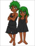  black_dress black_shirt black_shorts dark_skin dark_skinned_female dark_skinned_male dress fairy_tail green_eyes green_hair shirt shorts 