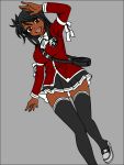  black_hair dark_skinned_female fairy_tail lucy red_eyes red_shirt shirt shoes 