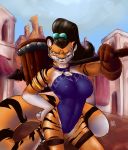  anthro breasts camel_toe clothed clothing curvaceous felid female hair hammer hi_res looking_at_viewer mammal neph nipple_outline outside pantherine solo standing tiger tools wide_hips 