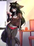  &lt;3 2018 5_fingers absurd_res anthro bernese_mountain_dog biped black_claws black_fur black_hair black_tail blue_eyes breasts brown_ears brown_fur canid canine canis chair claws cleavage clothed clothing digital_media_(artwork) domestic_dog eyebrows eyelashes female fluffy fluffy_tail food fur hair hi_res holding_food holding_object kitchen leaning licking licking_nose long_hair long_tail looking_at_viewer mammal molosser mountain_dog multicolored_fur panties pink_tongue sally_(povinne10) shirt solo standing swiss_mountain_dog t-shirt table talilly thigh_gap tongue tongue_out topwear underwear whipped_cream white_fur 