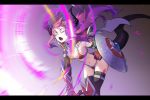  armor bikini breasts cape elbow_gloves elizabeth_bathory_(fate) fang fate/grand_order fate_(series) gloves gradient horns lamian long_hair navel pink_hair pointed_ears swimsuit tail thighhighs 
