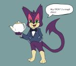 clothed clothing green_eyes hi_res looking_at_viewer male nintendo oscar_the_purrloin pok&eacute;mon pok&eacute;mon_(species) purrloin solo teapot video_games 
