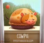  bovid bovine cattle cryptid-creations curtains food food_creature holstein_friesian_cattle humor mammal pie pun sleeping solo tree visual_pun 