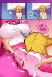 2017 adventure_time big_breasts blonde_hair blue_eyes blush breast_grab breasts cartoon_network clothing comic duo english_text female food food_creature grabing hair hand_on_breast hi_res huge_breasts humanoid living_candy long_hair male male/female nude open_mouth pink_eyes pink_hair princess_bubblegum text zillionaire 