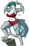  2019 anthro athletic bare_shoulders big_breasts breasts clothing curvaceous female fin fish flexing haibet hi_res invalid_tag marine muscular muscular_female natural shark simple_background smile solo sporty standing thick_thighs traditional_media_(artwork) wide_hips 