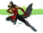  5_fingers anthro black_fur breasts canid canine canis clothed clothing coyote female fur green_eyes mammal rayley simple_background solo 