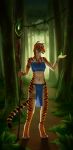  2018 anklet anthro blue_bottomwear blue_clothing blue_eyes blue_topwear bottomwear braided_hair breasts clothed clothing digital_media_(artwork) felid feline female forest fur grass hair hi_res holding_object jewelry loincloth looking_at_viewer m_artifex magic magic_user mammal navel necklace orange_fur outside pantherine smile solo staff standing striped_fur stripes tiger topwear tree white_fur 