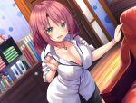  asa_no_ha blush book breasts cleavage green_eyes necklace original red_hair short_hair wristwear 