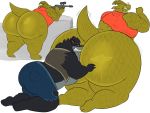  2019 4:3 big_butt bottomless butt canid canine canis clothed clothing digital_media_(artwork) dire_(fortnite) dragon epic_games fortnite gun handgun huge_butt hybrid_(fortnite) lizard male mammal megacoolbear_(artist) overweight overweight_male ranged_weapon reptile scalie simple_background weapon were werecanid werecanine werewolf wolf yellow_eyes 