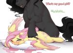  2019 ambiguous_penetration black_hair blush cutie_mark dialogue digital_media_(artwork) duo english_text equid equine evehly feathered_wings feathers female female_penetrated feral fluttershy_(mlp) friendship_is_magic from_behind_position hair hi_res king_sombra_(mlp) long_hair looking_pleasured male male/female male_penetrating mammal my_little_pony one_eye_closed open_mouth penetration penis pillow pink_hair pterippus sex simple_background text white_background wings 