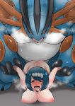  1boy 1girl arm_grab ass bestiality blue_hair blush breasts chouku_tetsushitsuiwa creatures_(company) game_freak gen_3_pokemon large_breasts mega_pokemon mega_swampert nintendo nipples open_mouth pokemon pokemon_(anime) pokemon_sm_(anime) sex short_hair suiren&#039;s_mother_(pokemon) swampert tears tongue 