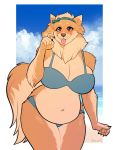  anthro beach big_breasts bikini breasts canid canine canis clothed clothing domestic_dog female hi_res looking_at_viewer mammal molosser navel outside overweight overweight_female porin seaside smile solo standing swimwear tongue tongue_out 