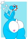  anthro big_butt butt cyan_yoshi hi_res huge_butt looking_at_viewer looking_back male mammal mario_bros nintendo nude open_mouth reptile scalie simple_background smile solo video_games vun yoshi 