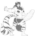  absurd_res anthro balls_outline canid canine clothed clothing erection felid hi_res hybrid hyper hyper_penis knot male mammal mr_canvas muscular muscular_male open_mouth pantherine pecs penis solo standing tiger tight_clothing topless vein veiny_penis 