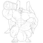  1:1 absurd_res anthro avian balls beak big_balls bird erection exercise greyscale hi_res huge_balls humanoid_penis hyper hyper_balls hyper_muscles hyper_penis male monochrome mr_canvas muscular muscular_male nude open_mouth penis solo standing vein weightlifting workout 