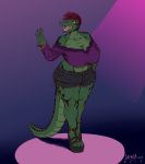  absurd_res alligator alligatorid anthro belly_scales big_breasts breasts clothed clothing crocodilian curvaceous cutoffs denim_shorts female greasymojo hair hi_res midriff non-mammal_breasts open_mouth platform_footwear reptile scales scalie shorts slightly_chubby solo standing thick_thighs wide_hips 