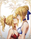  &gt;:o 2girls :o ahoge aqua_eyes arm_at_side artoria_pendragon_(all) bangs bare_arms blonde_hair blue_bra blue_choker blue_ribbon blush bra braid breasts choker commentary_request couple crown_braid expressionless eye_contact eyebrows_visible_through_hair eyes_visible_through_hair face-to-face fate/apocrypha fate/grand_order fate/stay_night fate_(series) female from_side gradient gradient_background green_eyes hair_between_eyes hair_bun hair_ornament hair_ribbon hair_scrunchie height_difference imminent_kiss lips looking_at_another medium_breasts mordred_(fate) mordred_(fate)_(all) multiple_girls neck open_mouth ponytail red_bra red_choker red_scrunchie ribbon saber scrunchie serious shiny shiny_hair short_hair sidelocks small_breasts tonee type-moon underwear upper_body white_bra yuri 