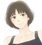  1girl blue_eyes brown_hair closed_mouth commentary_request graphite_(medium) jas looking_at_viewer mononoke_hime san short_hair simple_background smile solo studio_ghibli traditional_media white_background 