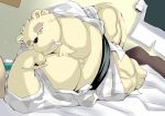  2019 anthro bed belly blue_eyes clothing fur humanoid_hands leib_(tas) male mammal moobs overweight overweight_male polar_bear robe smoking solo tokyo_afterschool_summoners tomoya_(artist) tomoyamaru tomoyamaru_alt ursid ursine video_games white_fur 