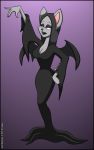  2019 anthro big_ears clothed clothing crossover dark_lipstick dress eyelashes female fur grey_dress grey_fur grey_hair hair lady_malmsteen lipstick makeup mammal morticia_addams purple_background purple_eyes shinragod simple_background solo tagme the_addams_family verona7881 wings 