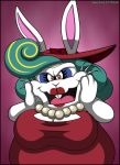  anthro big_breasts breasts broodal clothed clothing female fur hat headgear headwear jewelry lagomorph leporid lipstick madame_broode makeup mammal mario_bros necklace nintendo overweight overweight_female rabbit red_lipstick simple_background solo super_mario_odyssey tagme verona7881 video_games 