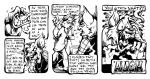  annoyed anthro black_and_white canid canine canis chiropteran clothed clothing comic ear_piercing ear_ring english_text female giselle_(kim_arndt) group kim_arndt male mammal monochrome monotreme moondog_(comic) moondog_(kim_arndt) pants piercing platypus shirt shocked smile speech_bubble standing t-shirt text topher_(kim_arndt) topwear 