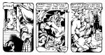  all_fours angry anthro black_and_white canid canine canis chiropteran clothed clothing comic ear_piercing ear_ring english_text female giselle_(kim_arndt) group kim_arndt male mammal monochrome monotreme moondog_(comic) moondog_(kim_arndt) pants piercing platypus rolling_pin shirt speech_bubble standing t-shirt television text topher_(kim_arndt) topwear 
