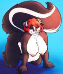  anthro bent_over big_breasts breasts erica female green_eyes hanging_breasts hi_res licking licking_lips looking_at_viewer mammal mephitid nipple_piercing nipples nude obese overweight piercing self_lick sheela skunk solo striped_tail stripes tongue tongue_out 