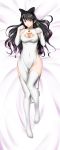  1girl absurdres alfred_cullado black_bow black_hair blake_belladonna bow breasts cat_cutout china_dress chinese_clothes cleavage cleavage_cutout covered_navel dakimakura dress elbow_gloves from_above full_body gloves hair_bow highres incredibly_absurdres long_hair looking_at_viewer lying medium_breasts multicolored_hair no_panties on_back on_bed paid_reward patreon_reward paw_pose purple_hair rwby shiny shiny_clothes side_slit sleeveless sleeveless_dress solo thighhighs tongue tongue_out two-tone_hair white_dress white_gloves white_legwear yellow_eyes 