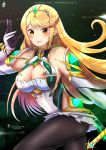  1girl arm_up armor artist_name bangs blonde_hair blush breasts chinchongcha closed_mouth copyright_name cowboy_shot dress elbow_gloves gloves hair_ornament headpiece highres hikari_(xenoblade_2) holding holding_sword holding_weapon large_breasts long_hair looking_at_viewer nintendo skirt smile solo spirit_(super_smash_bros.) super_smash_bros. super_smash_bros._ultimate swept_bangs sword tiara very_long_hair weapon xenoblade_(series) xenoblade_2 yellow_eyes 