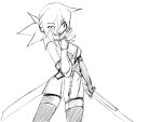  1girl akane_(card_quest) camel_(dansen) card_quest female monochrome solo sword thighhighs weapon 