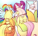  anthro anthrofied applejack_(mlp) big_breasts big_butt blue_fur blush breast_squish breasts butt canid canine canis cleavage clothed clothing earth_pony equid equine feathered_wings feathers female fluttershy_(mlp) friendship_is_magic fur group hair hi_res horn horse male mammal micro multicolored_hair my_little_pony pony pterippus rainbow_dash_(mlp) rainbow_hair rarity_(mlp) sheela skimpy unicorn wings wolf yellow_feathers 