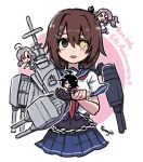  4girls adapted_turret anniversary aoba_(kantai_collection) bodysuit brown_hair cannon copyright_name elbow_gloves furutaka_(kantai_collection) gloves glowing glowing_eye hair_ornament hairclip heterochromia kako_(kantai_collection) kantai_collection kinugasa_(kantai_collection) looking_at_viewer machinery minigirl multiple_girls remodel_(kantai_collection) school_uniform serafuku short_hair single_elbow_glove smile solo_focus terrajin turret white_background yellow_eyes 