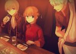  1girl 2boys black_jacket black_shirt blazer blue_eyes brown_hair china_dress chinese_clothes chopsticks clothes_down collarbone cup double_bun dress food gintama holding holding_cup jacket japanese_clothes kagura_(gintama) kimono long_sleeves multiple_boys noodles okita_sougo open_blazer open_clothes open_jacket open_mouth ramen red_dress red_eyes ribbon-trimmed_shirt sakata_gintoki shinsengumi_(gintama) shirt short_hair short_sleeves silver_hair sitting sweatdrop szzz_k white_kimono white_neckwear 