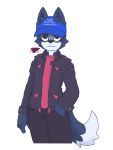  absurd_res alpha_channel appl black_jacket border_collie canid canine canis clothing collie domestic_dog eyewear female foggy_(character) hat headgear headwear herding_dog hi_res mammal red_shirt sheepdog shirt simple_background text topwear transparent_background 