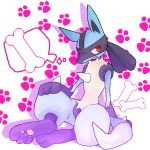  1:1 2010 3_fingers 3_toes ambiguous_gender arm_support bone canid canine fangs footprint footprint_background fur kuromatsu lucario mammal nintendo open_mouth pawpads pawprint pawprint_background paws pok&eacute;mon pok&eacute;mon_(species) red_eyes sitting solo toes video_games yellow_fur 