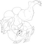  absurd_res anthro balls_outline clothing feet fish greyscale hi_res male marine monochrome mr_canvas muscular muscular_male nipple_piercing nipples open_mouth pecs piercing smile solo underwear 