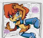  anthro blue_eyes breasts brown_fur bubblybumblebee chipmunk clothed clothing english_text female fur ground_squirrel hair mammal nic-os pussy red_hair rodent sally_acorn sciurid solo sonic_(series) text 