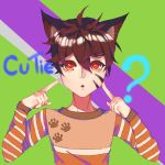  1:1 ? absurd_res animal_humanoid antenna_hair brown_hair cat_humanoid felid felid_humanoid feline feline_humanoid hair hi_res humanoid mammal necrollo open_mouth orange_clothes red_eyes short_hair 