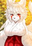  1girl furry japanese_clothes long_hair megane_inu mik red_eyes solo white_hair 