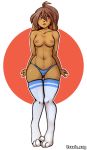  2018 3_toes absurd_res alpha_channel anthro areola biting_lip blush breasts brown_areola brown_ears brown_eyes brown_fur brown_hair brown_nipples butt_from_the_front clothed clothing embarrassed eyebrows female fur hair hi_res lagomorph legwear leporid long_ears long_hair looking_away mammal navel nipples panties rabbit red_eyes signature simple_background smaller_version_at_source solo stockings thigh_highs toes topless transparent_background underwear wide_hips zkelle 