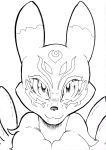  ambiguous_gender bust_portrait canid canine daigaijin digimon digimon_(species) dipstick_ears facial_markings fur hi_res looking_at_viewer mammal marin_(tomierlanely) markings monochrome neck_tuft portrait renamon simple_background smile tomierlanely tuft white_background 